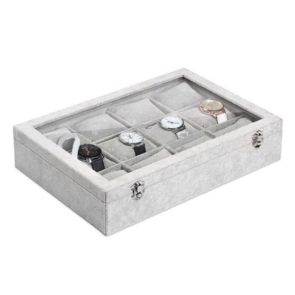 Gray Velvet Watch and Jewelry Display Storage Box - Image 2
