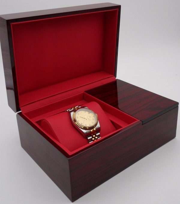 Burgundy Brown Glossy Wood Watch and Jewelry Storage Box - Image 3
