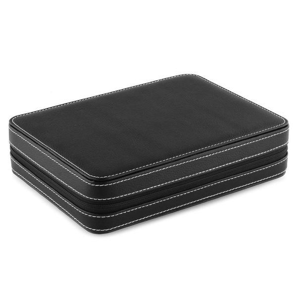 Black Leather Watch and Jewelry Zippered Display Storage Box - Image 3