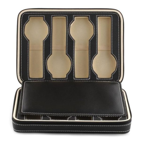 Black Leather Watch and Jewelry Zippered Display Storage Box - Image 5