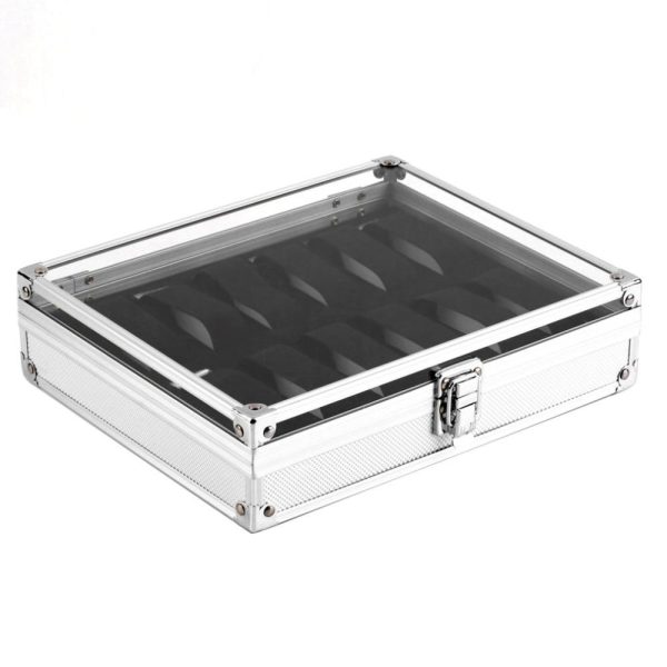Silver Watch and Jewelry Display Metal Storage Box