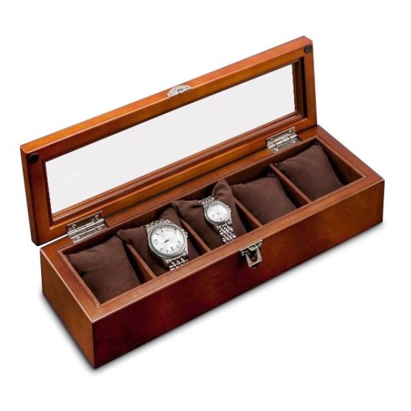 Brown Beech Wood Watch Display Box Organizer with 5. 8. 10 and 12 Slots - Image 4