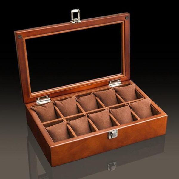 Brown Beech Wood Watch Display Box Organizer with 5. 8. 10 and 12 Slots - Image 8