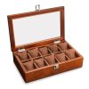 Brown Beech Wood Watch Display Box Organizer with 5. 8. 10 and 12 Slots