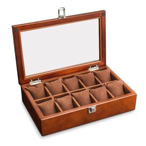 Brown Beech Wood Watch Display Box Organizer with 5. 8. 10 and 12 Slots
