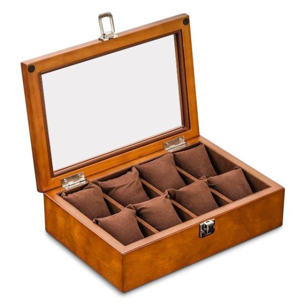 Brown Beech Wood Watch Display Box Organizer with 5. 8. 10 and 12 Slots - Image 3